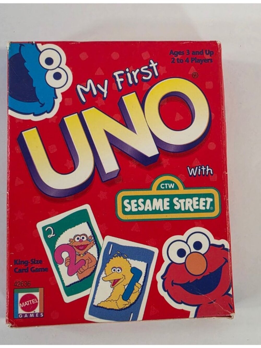 Vtg Y2K SESAME STREET MY FIRST UNO CARD GAME MATTEL KING SIZE ELMO COOKIE MONSTE